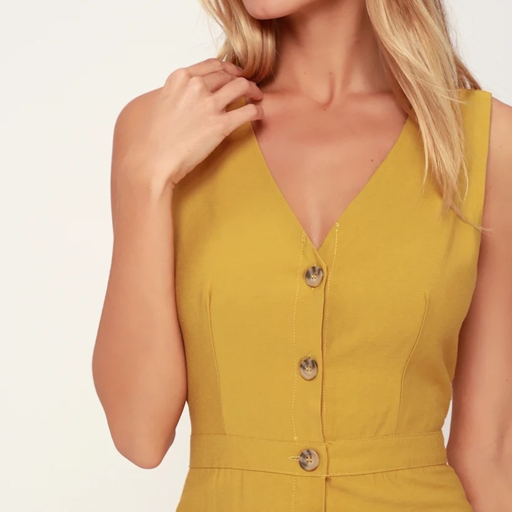 Lulus “When We First Met” Mustard Yellow Button Front Midi Dress 💛 Size XS - Picture 4 of 7